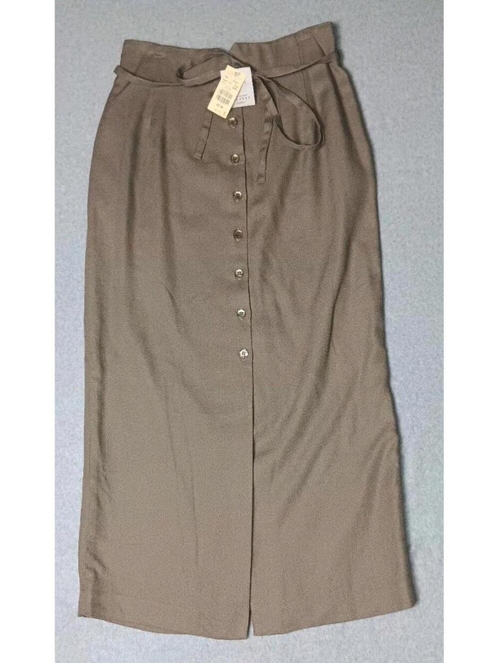 NWT! Compagnie Internationale Express taupe midi button-down Skirt Womens...